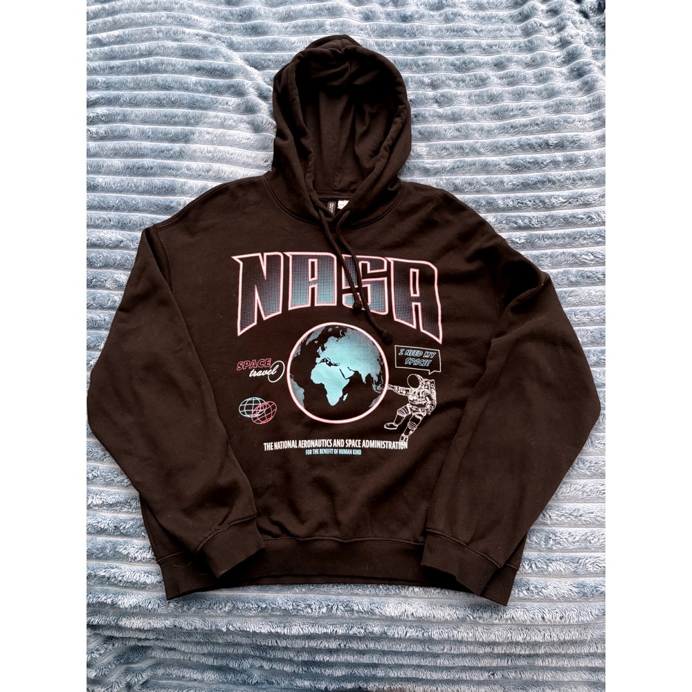 H&M Divided NASA Space Travel Astronaut Graphic Hoodie Men's Large Black